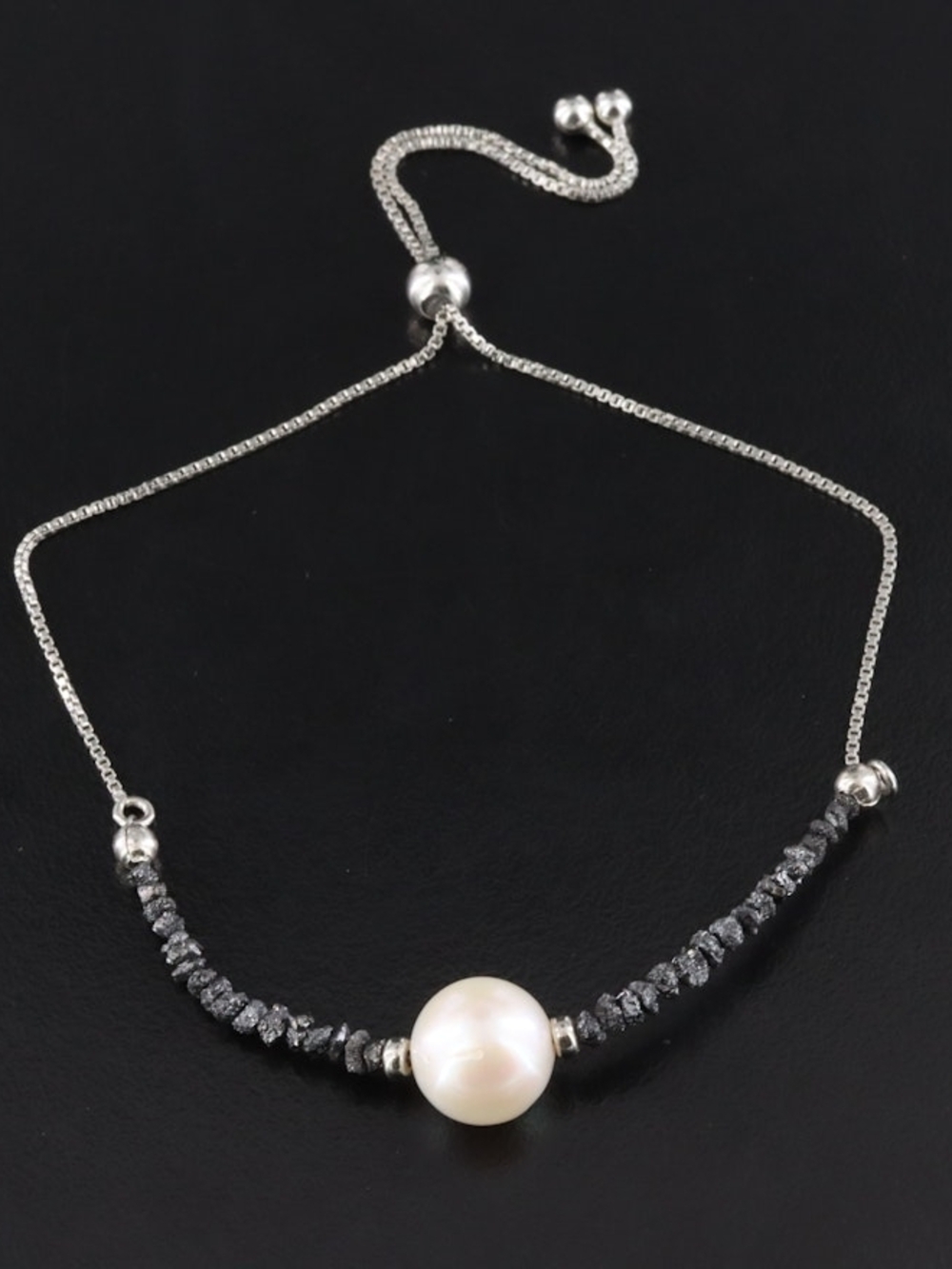 Sterling Pearl and Fancy Diamond Bolo Bracelet